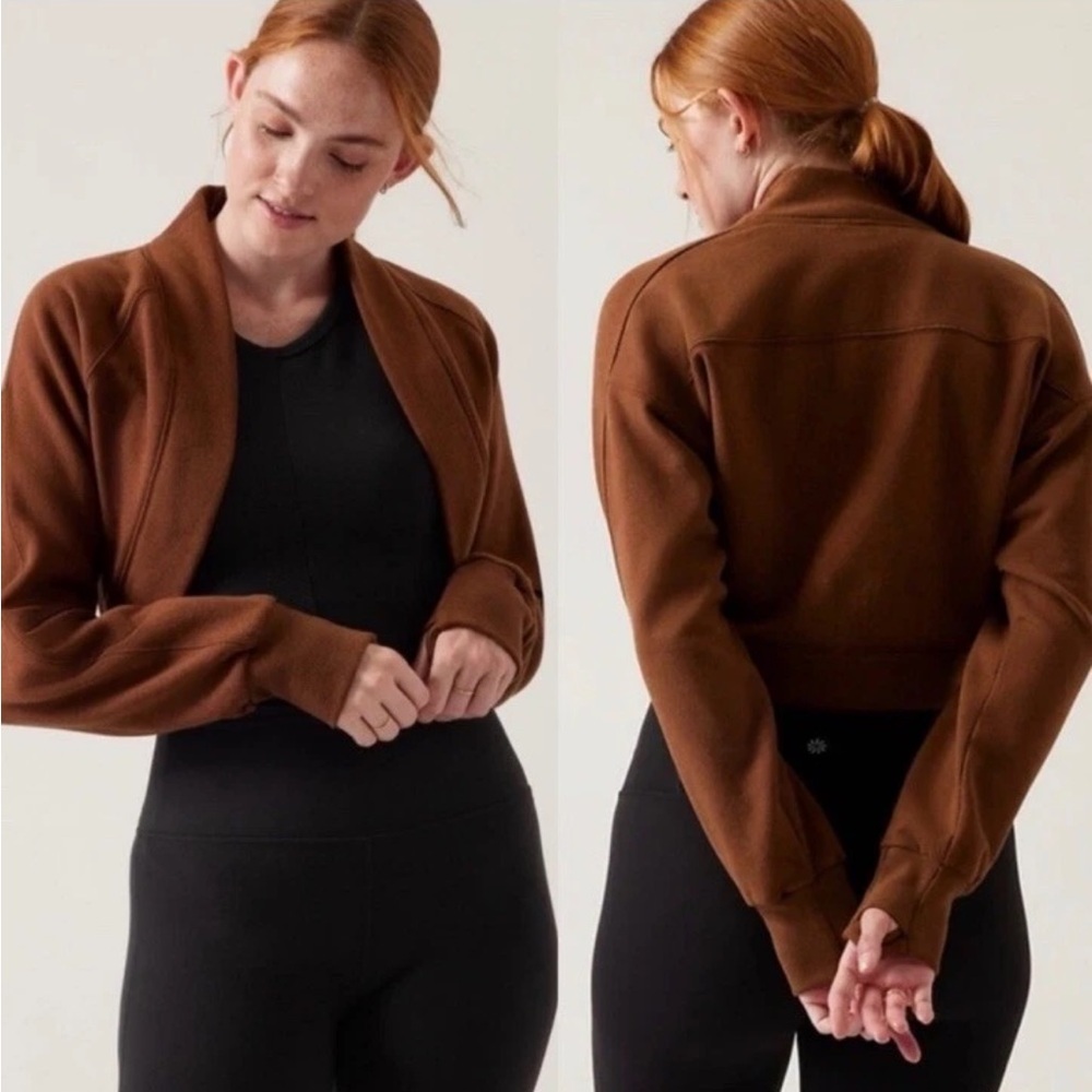 Athleta Retroplush Crop Wrap Sweater in Mahogany Brown Rust- Size S